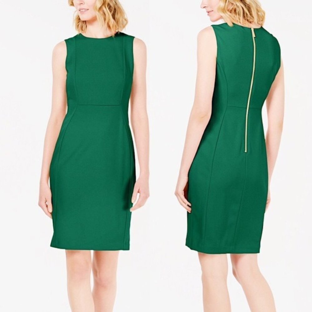 Calvin Klein Green Scuba Crepe Sheath Dress